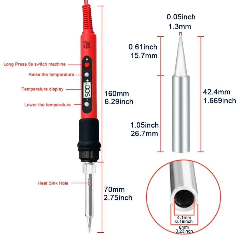 Digital Soldering Iron Set Kit 80W with ON/OFF Switch Adjustable Temperature LCD Welding Tools Ceramic Heater Soldering Tips