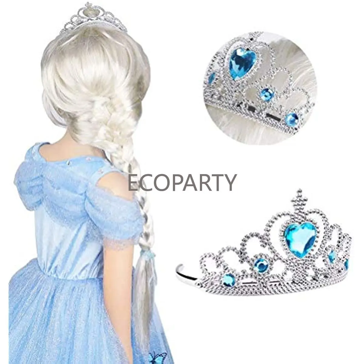 Prinzessin ELSA Sterben Schneekönigin Kleid Up Accessoires - 2 Stück Geschenk-Set Mit Strass Krone Zauberstab Blau 80s kleidung