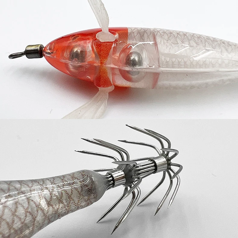 ShareShark 5 Stück/Box Leuchtendes Horizontales Garnelen- und Tintenfischhaken-Set, geeignet für Meeresangeln auf Tintenfische und Oktopus. – Detail 16