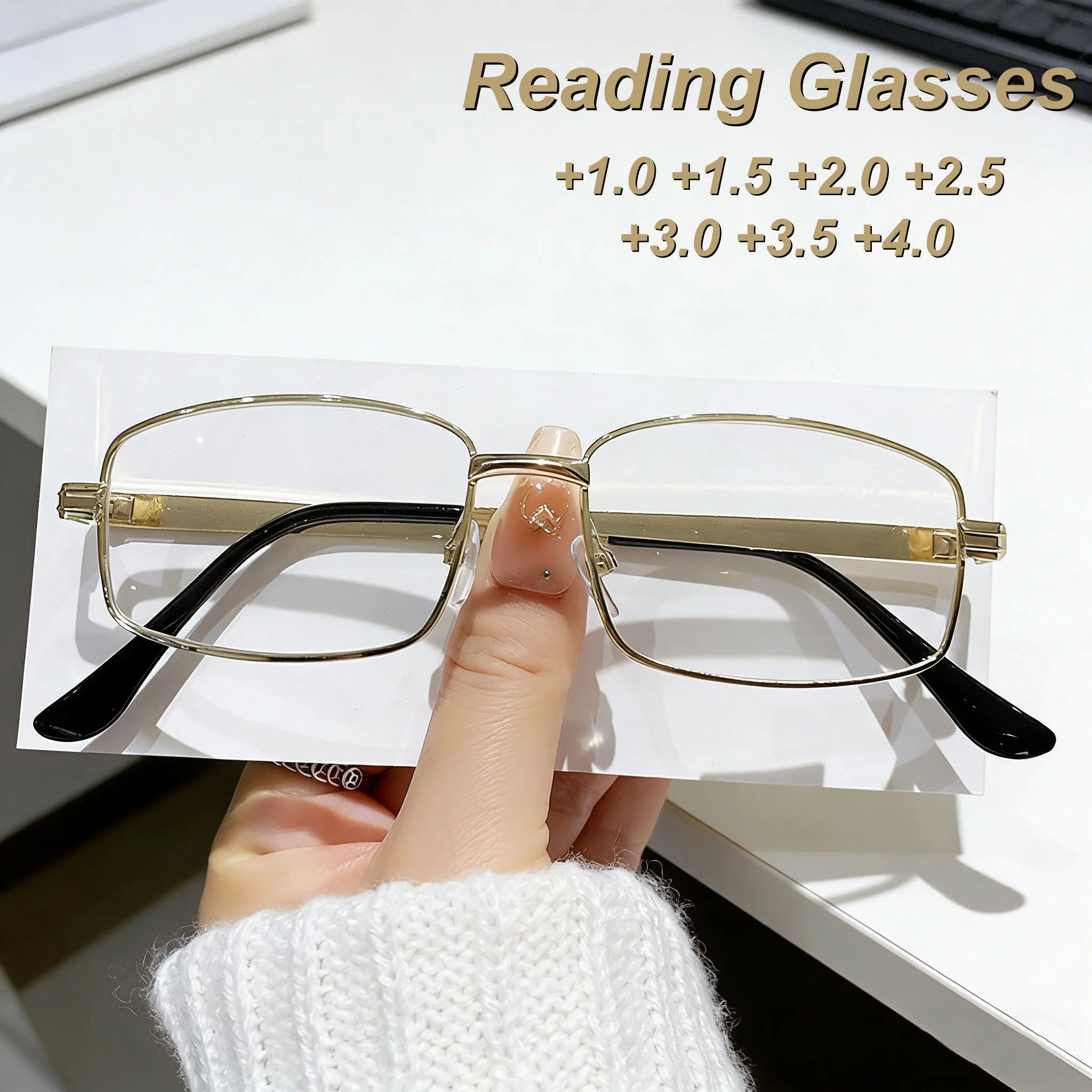 

New Fashionable Personalized Metal Square Frame Women's Reading Glasses Ultra Light Neutral High Quality Anti Blue Light Glasses