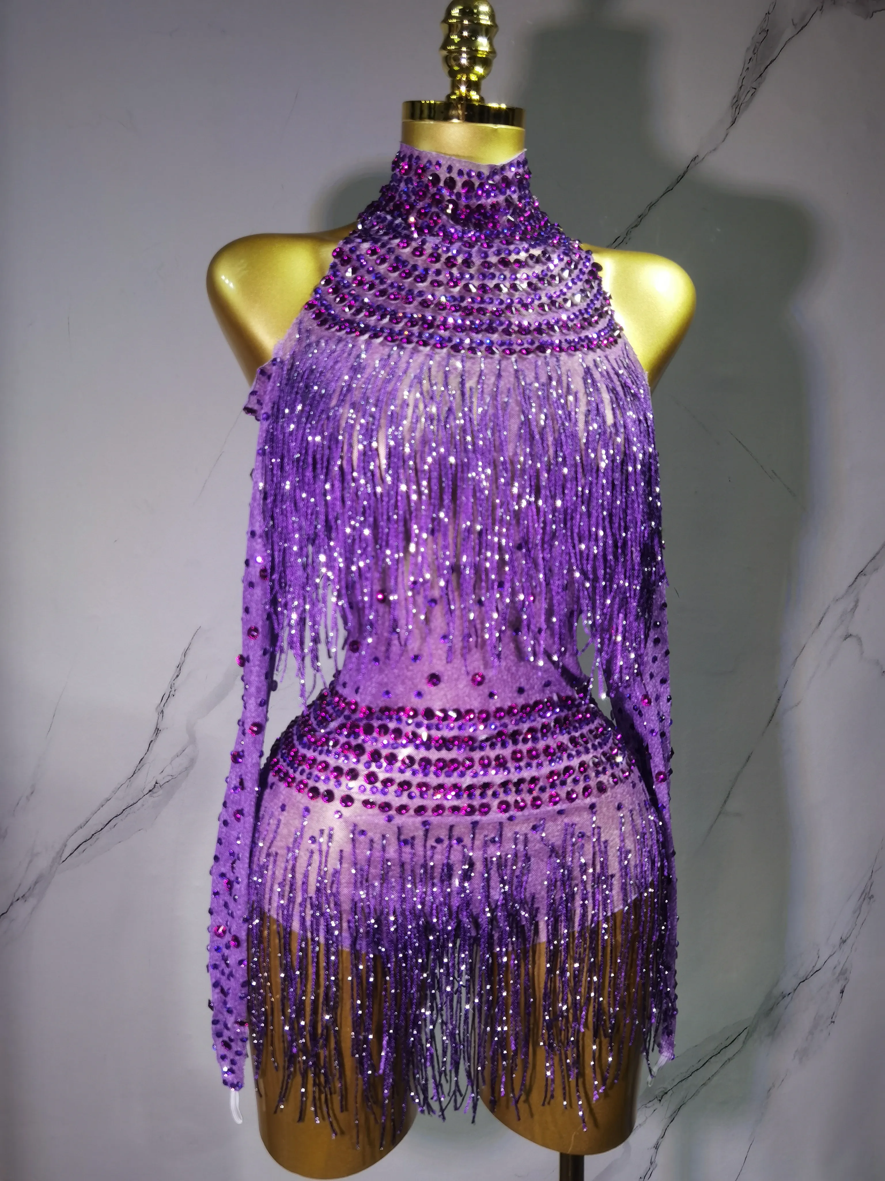 

Rhinestones Fringed Bodysuit Women Gogo Dance Rave Outfit Dj Ds Stage Jazz Clothes Clubwear