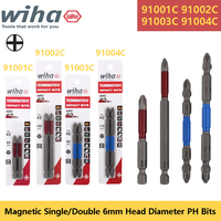 WIHA Magnetic Screwdriver Bits  Replaceable Single/Double 6mm Head Diameter High Torque Impact PH Bits 91001/2/3/4c