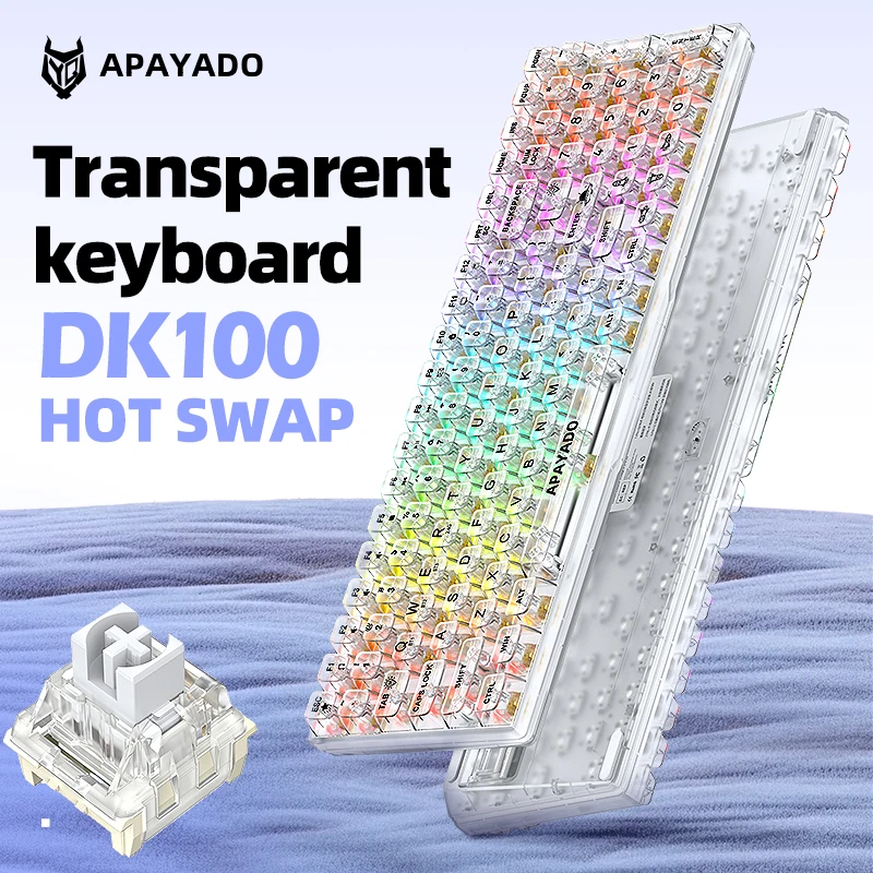 APAYADO DK100 Transparent Bluetooth Mechanical Keyboard,2.4g Tri-mode Connection,RGB Backlight,Hot-swappable,PC&Mobile Phone