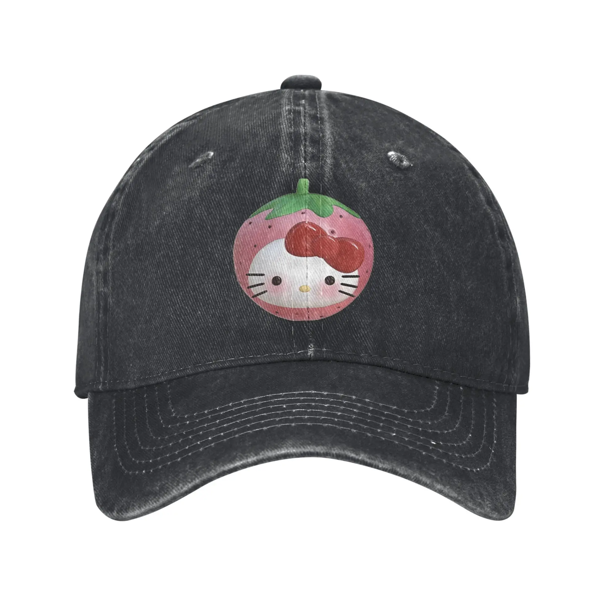 

Бейсболка Hello Kitty Strawberry Sun, повседневная мужская и женская мытая шляпа дальнобойщика, оптовая продажа, дизайнерская кепка для бега, подарок на день рождения