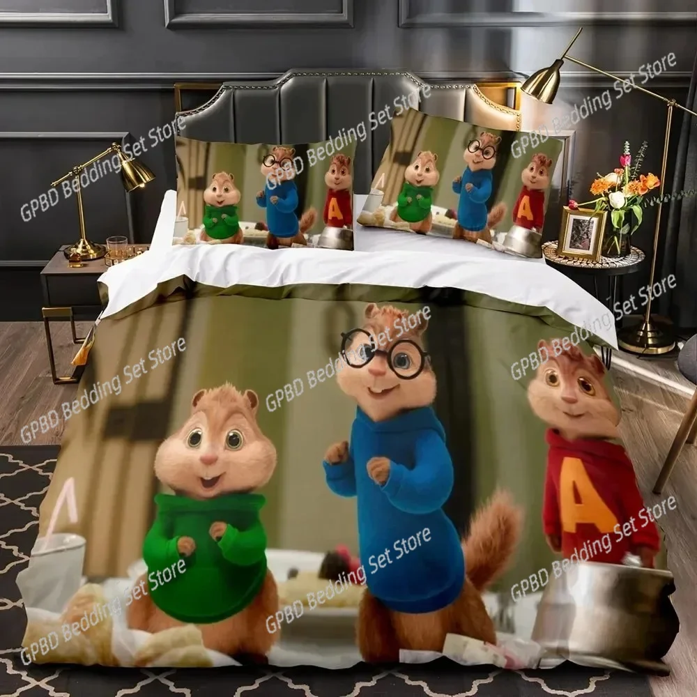 3D Printed Cartoon Chipmunks Alvin Comfortable Duvet Quilt Cover Pillowcase Bedding Set Children Bedroom Decoration Home Textile