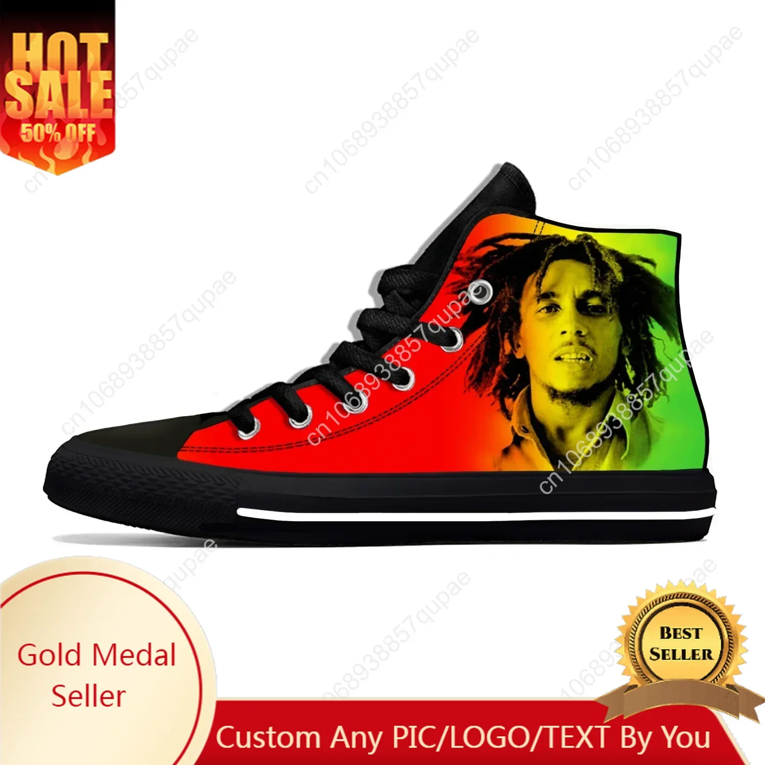 

Bob Marley Reggae Star Rasta Rock Music Fashion Casual Cloth Shoes High Top Lightweight Breathable 3D Print Men Women Sneakers