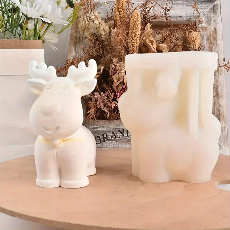 1Pc Christmas Reindeer Silicone Mold - Durable, Easy-Clean Candle Making Mold for Holiday Decorations Supplies For Making Candle