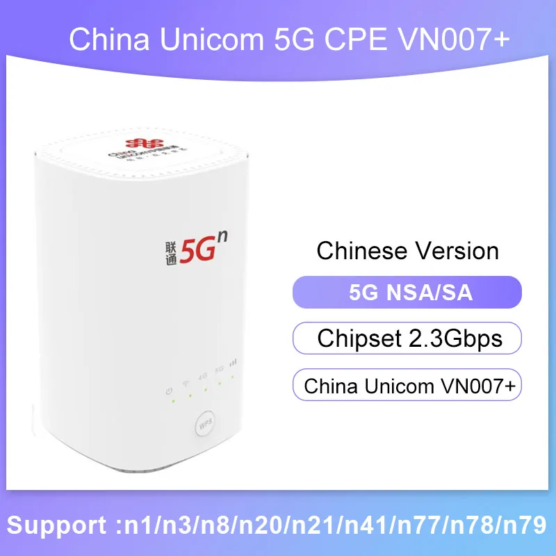 Top NEW Unlock China Unicom VN007+ 5G CPE Wireless Router NSA SA 2.3Gbps Sim Slot Router Mesh wifi 5g CPE Modem Wireless