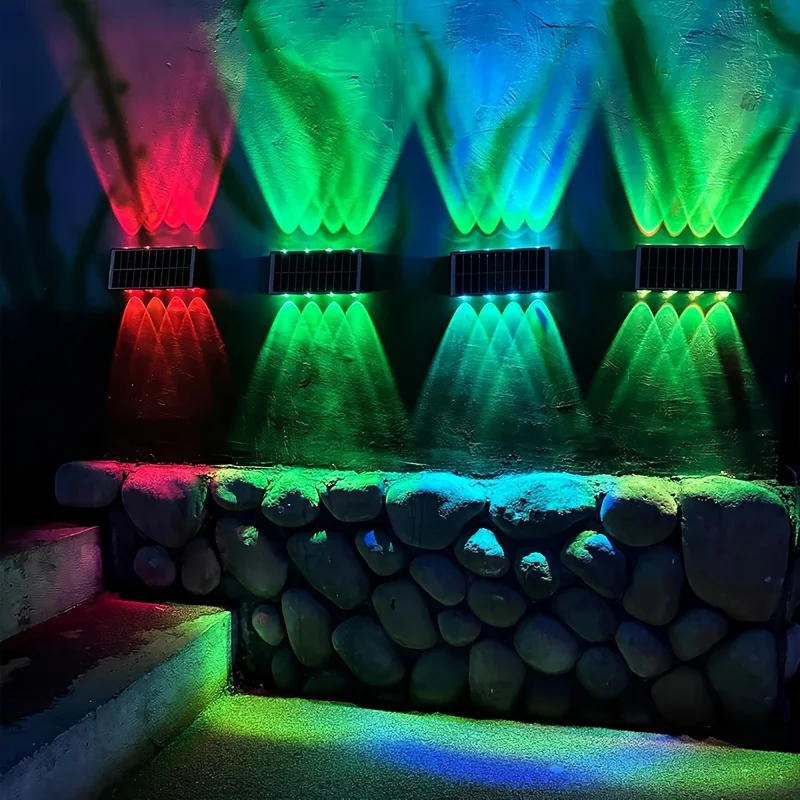 

Solar Lights Outdoor Garden Up And Down Wall Lights Waterproof Solar Powered Garden Decorative Lighting 8-LED-beams RGB Lamp