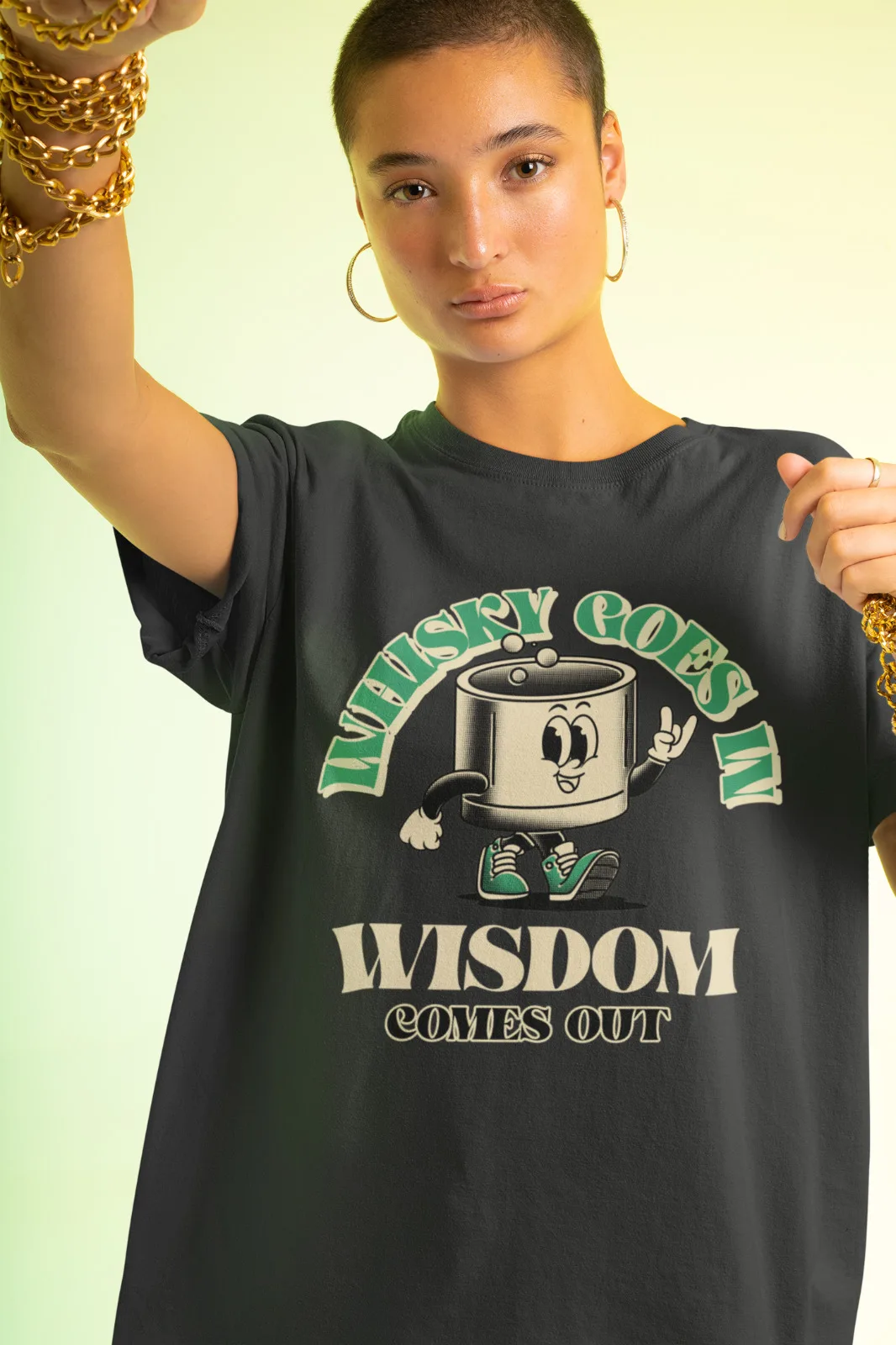 Organic Women's Oversize Funny Saying T-Shirt: Whisky Goes in Wisdom Comes Out-