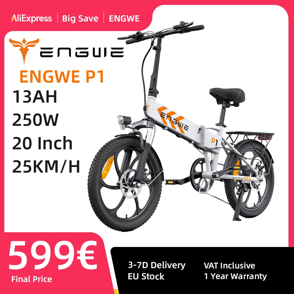 ENGWE P1 Folding Electric Bike 20 inch Tires 250W Motor 36V 13Ah Battery ebike Dual Disc Brake City commuting Electric Bicycle