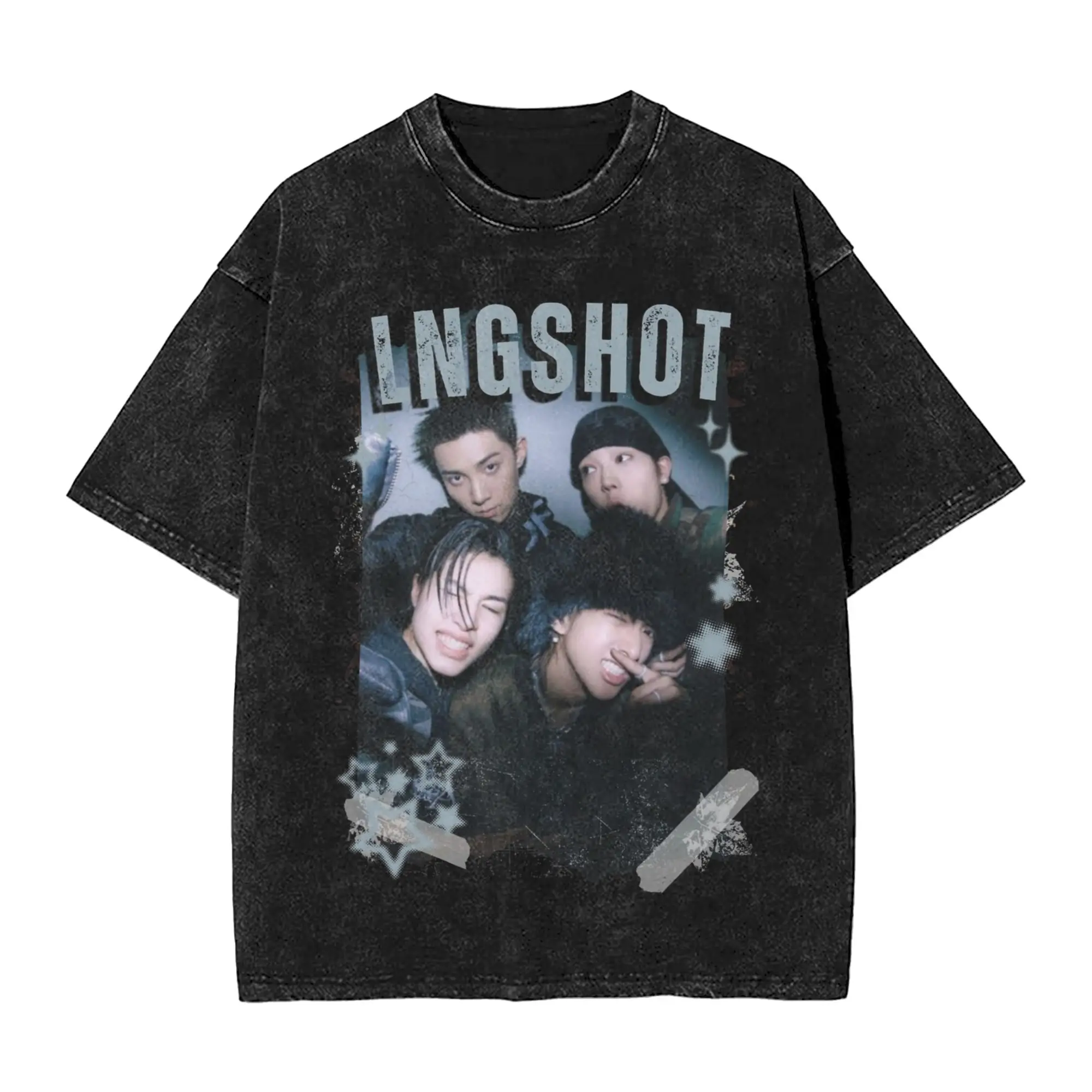 Lngshots Kpop Boy Group Washed T Shirt Streetwear Hip Hop Vintage T-Shirts  Tee Shirt for Men Women Cotton Oversize Summer