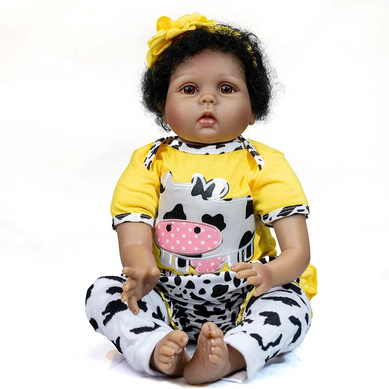 

55cm Reborn Doll Black Hair Reborn Doll Cute Soft Realistic Simulation Babe Girl Toy Baby Toys Doll Toy