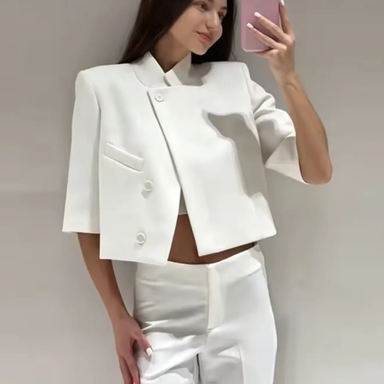Fashionable Short Suit Jacket Women's New Arrival Spring Summer Polyester Fiber Long Sleeve One Button Closure
