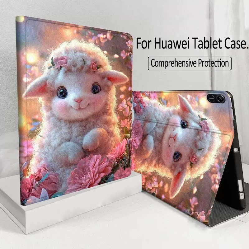 

Cartoon Lamb Flower Crown Tablet Case For Huawei MatePad M5 T5 SE 11 Pro Honor Tab 5 V7 V8 X9 GT 10.1 10.8 Inch