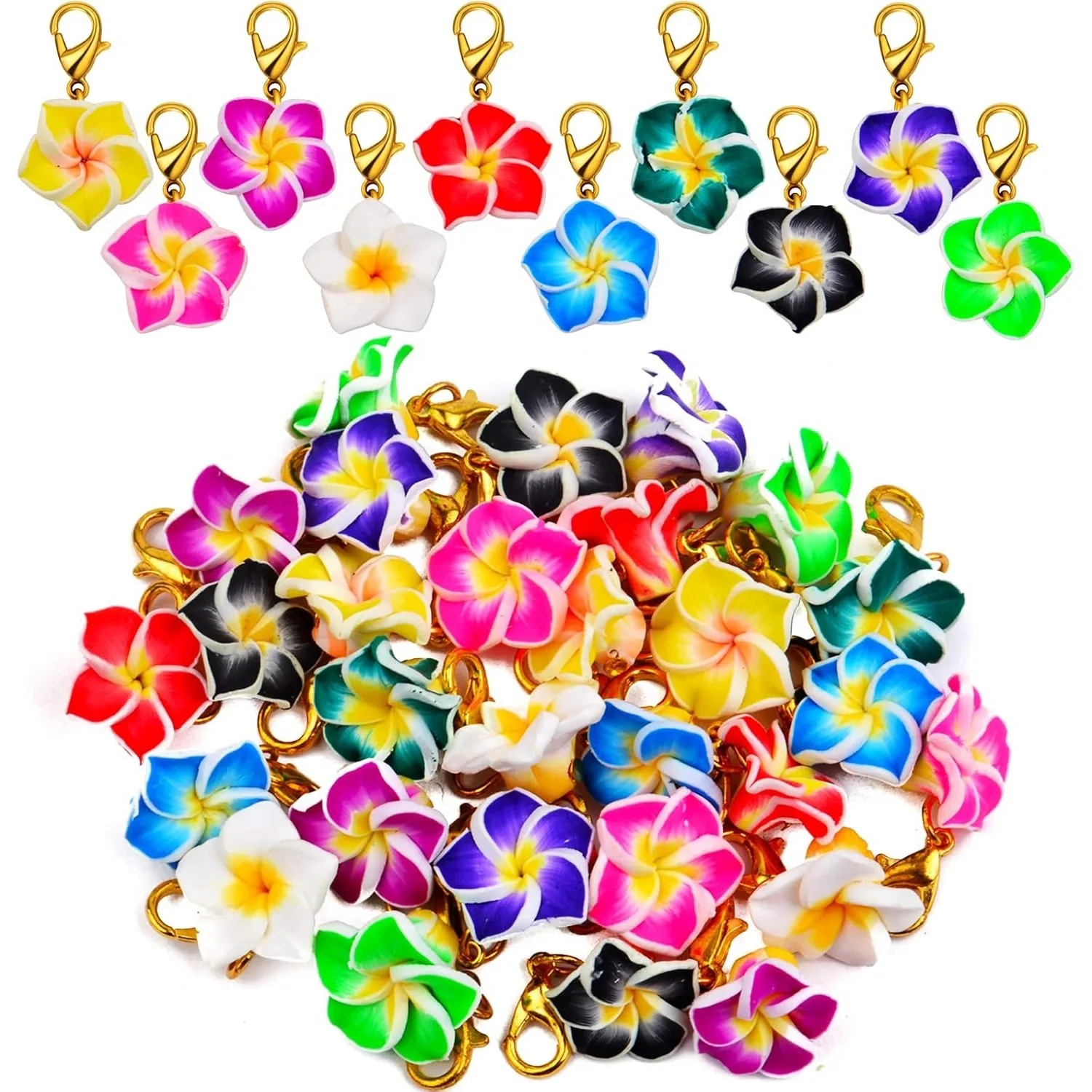 

30pcs 10 Colors Stitch Markers Charms Flower Dangle Pendant Charms with Golden Lobster Clasp for DIY Necklace Jewelry Making