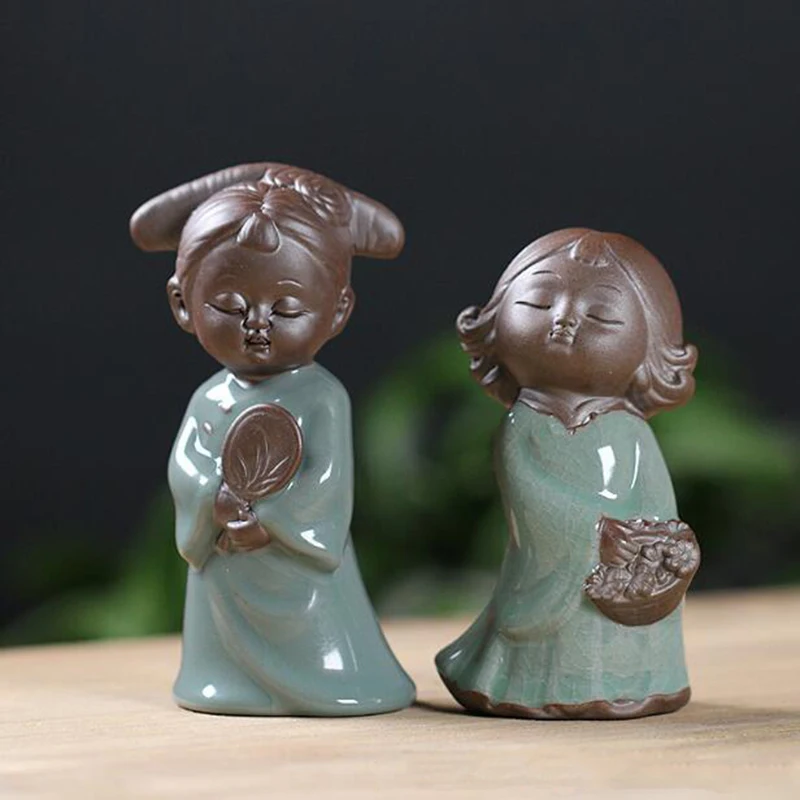 Chinese Style Geyao Lady Monk Chan People Miniatures Figurines Tea Pet Desktop Ornaments Home Decoration