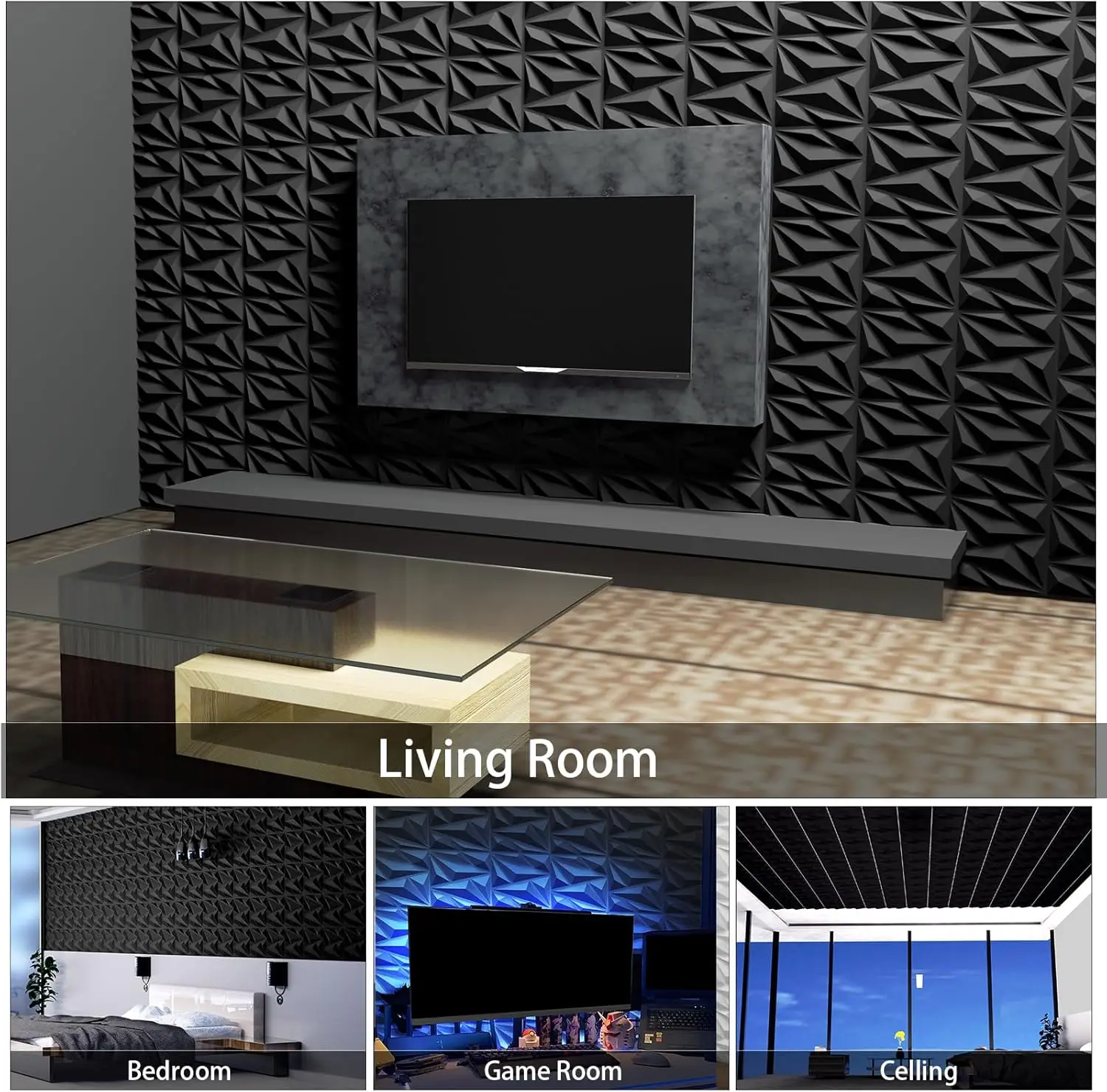 KUUJOJO Paquete de 12/20/30 Panel de pared 3D de diamante para decoración de pared Interior, paneles de pared con textura de flores de PVC para sala de estar, vestíbulo y dormitorio