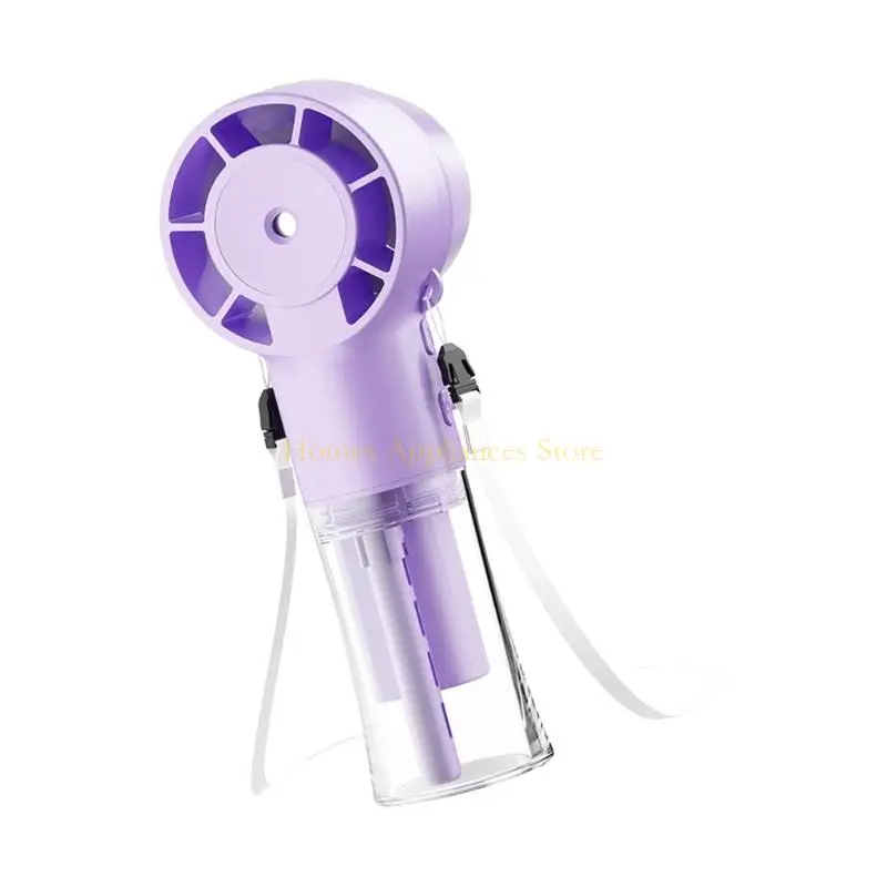 D0AB Fan Handheld Neck pendurado fã névoa recarregável USB para viagens e uso academia