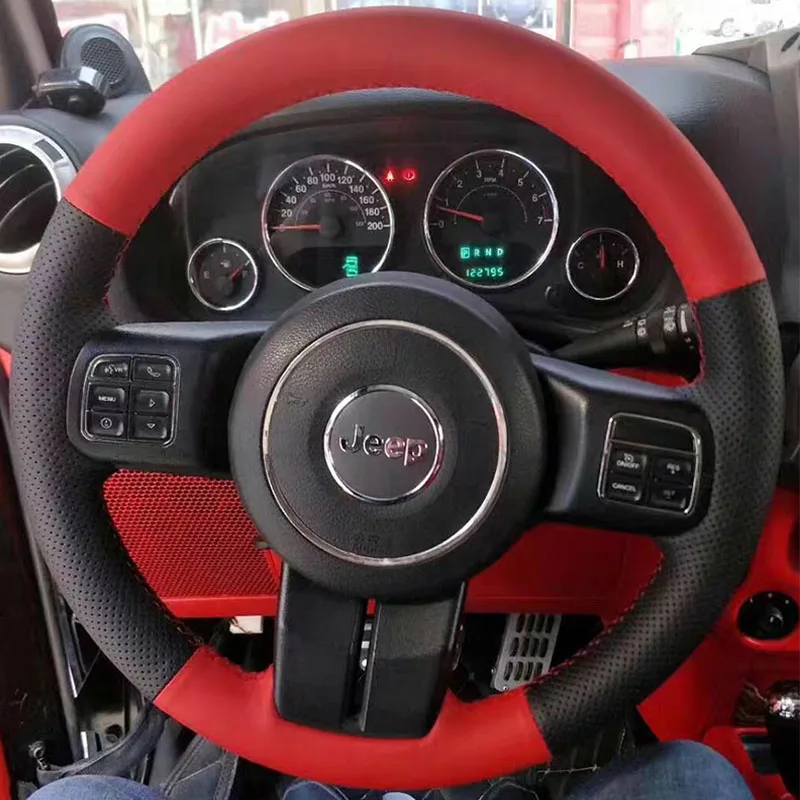 

Чехол для руля автомобиля Jeep Compass Grand Cherokee Wrangler Patriot 2012-2014, черный, красный, из натуральной кожи