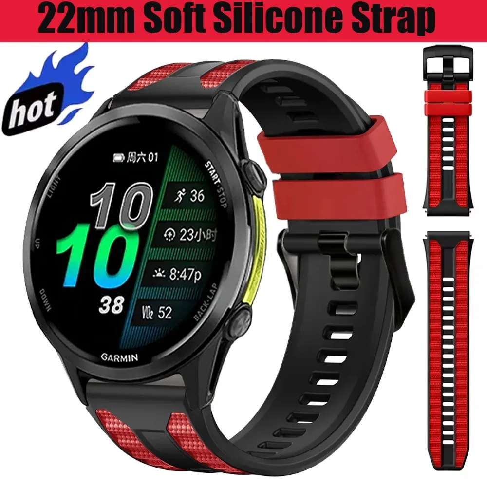 22mm Silicone Strap for Garmin Forerunner 970 570 47mm 965 955 255/Venu 4 45mm Soft Comfortable Watchband for Amazfit Bip 6-Max