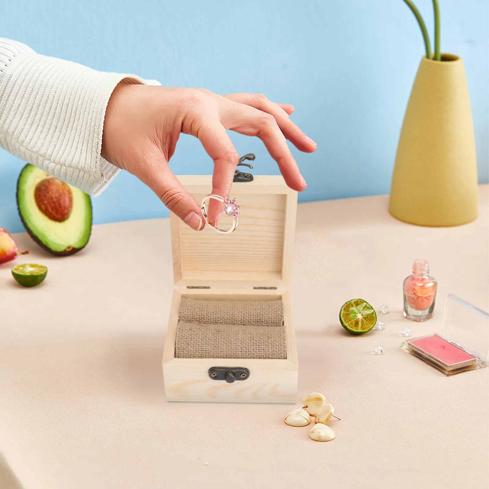 

Wooden Box Vintage Rustic Jewelry Holder For Wedding Engagement Ceremony Small Lightweight Container Storage Solution Ring