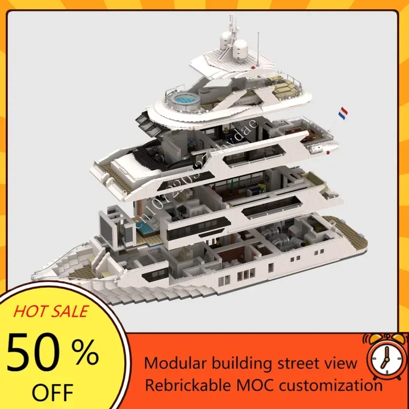 4657PCS Custom MOC Super Yacht Warship Model Technical Set DIY Assembly Creative Kids Assembly Puzzle Toy Xmas Gift