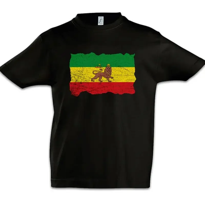 Ethiopia Rastafari Flag Kids Boys T Shirt Rasta Babylon Irie Ska Reggae Jamaica