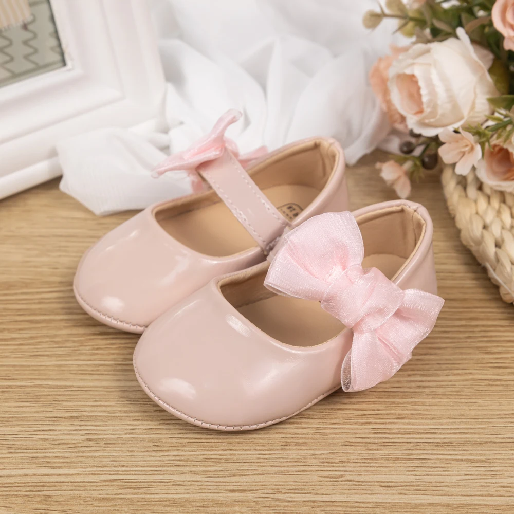 KIDSUN Newborn Baby Girls Shoes PU Leather Casual Bowknot Dress Shoes Rubber Non-Slip Party Wedding Princess Baby Shoes 0-18M