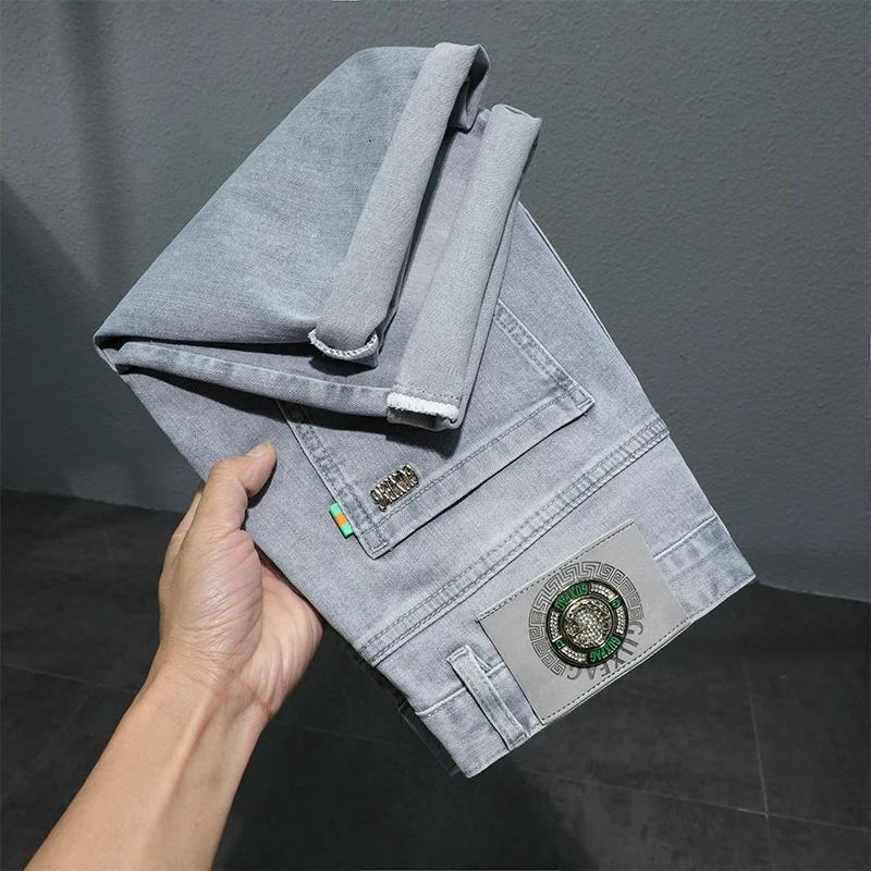 Light Gray Denim Shorts Men's Summer Breathable Elastic Soft Comfortable Men's Fashion High-End Casual Fifth Pants