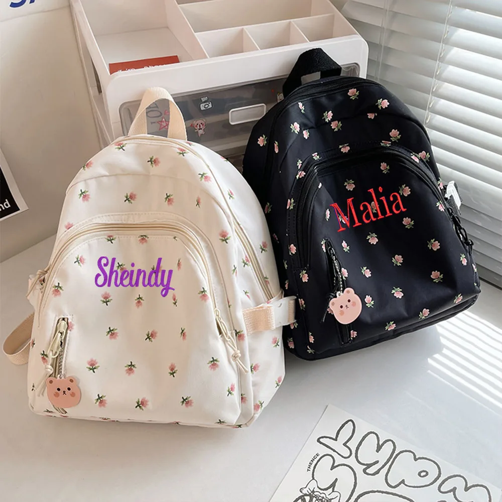 

Girls Floral Backpack Personalized Name High School Student Schoolbag Women's Outdoor Small Backpack Custom Birtdhay Gift Bag