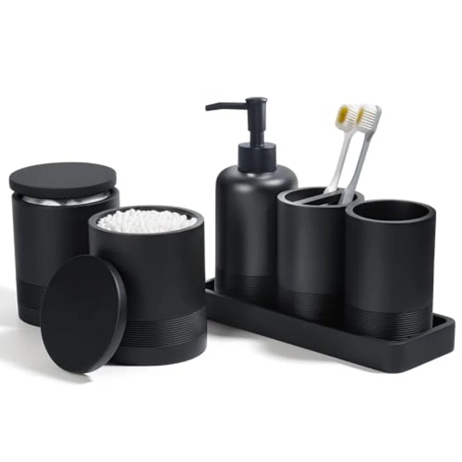 

Bathroom Accessories Set 6-Piece Bathroom Accessory Set Toothbrush Holders Set Soap Dispenser Vanity Tray Tumbler Cotton Swab J
