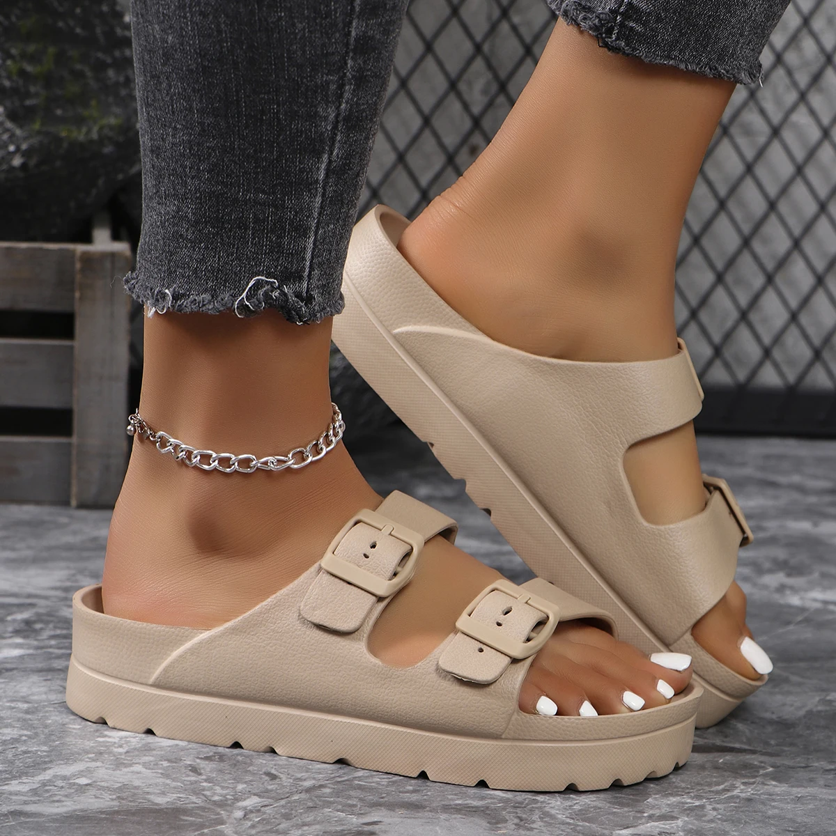 Summer Womens Platform Slippers Slip on Beach Sandals With Adjustable Buckle Comfort Lightweight EVA Slides Thick Soles 4cm image 6