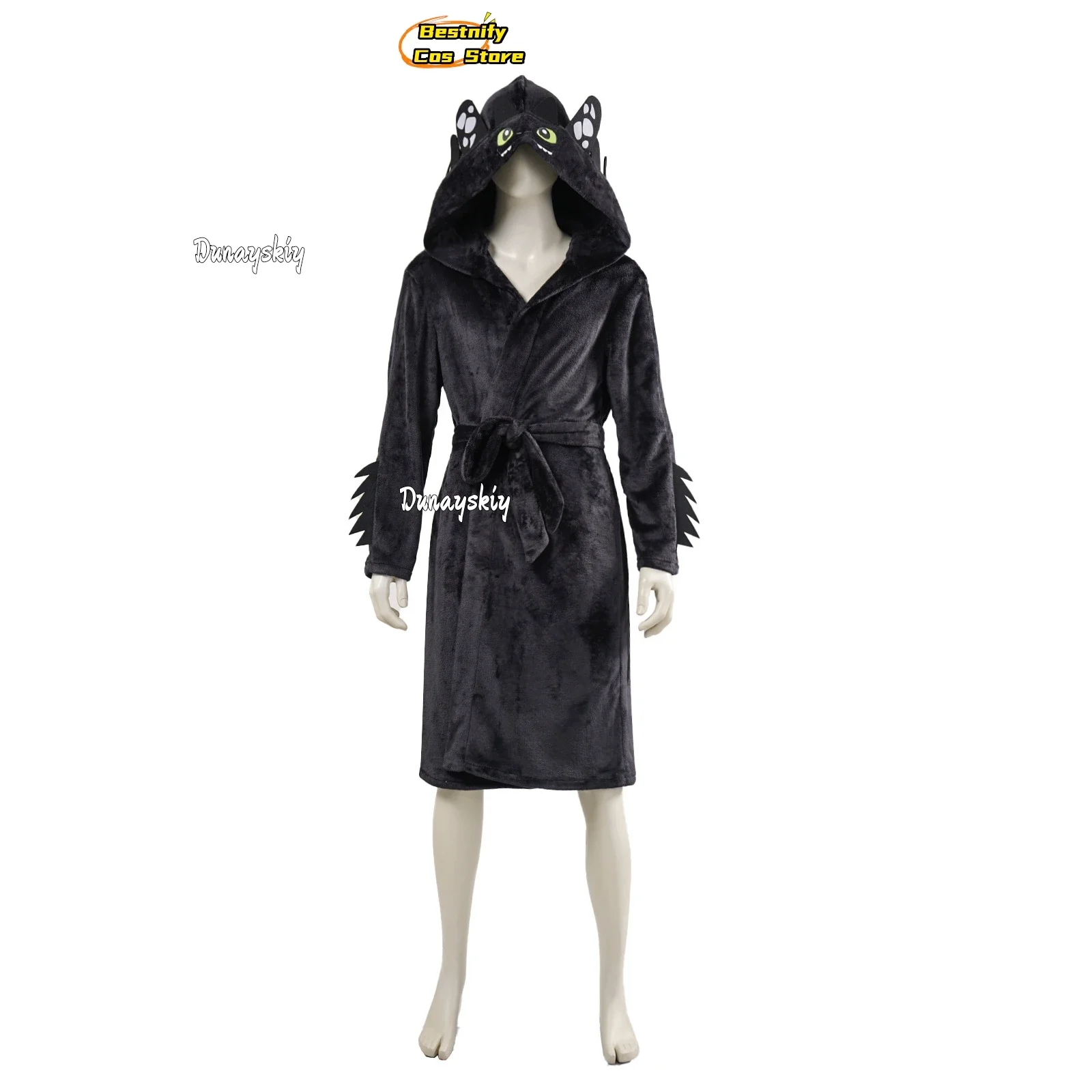 CosplayInteresting Dragon Cosplay Kostüm Bademantel Schwarzer Kapuzenbademantel Cartoon Kleid Anime/Schlafparty Outfit Rollenspiel Unisex