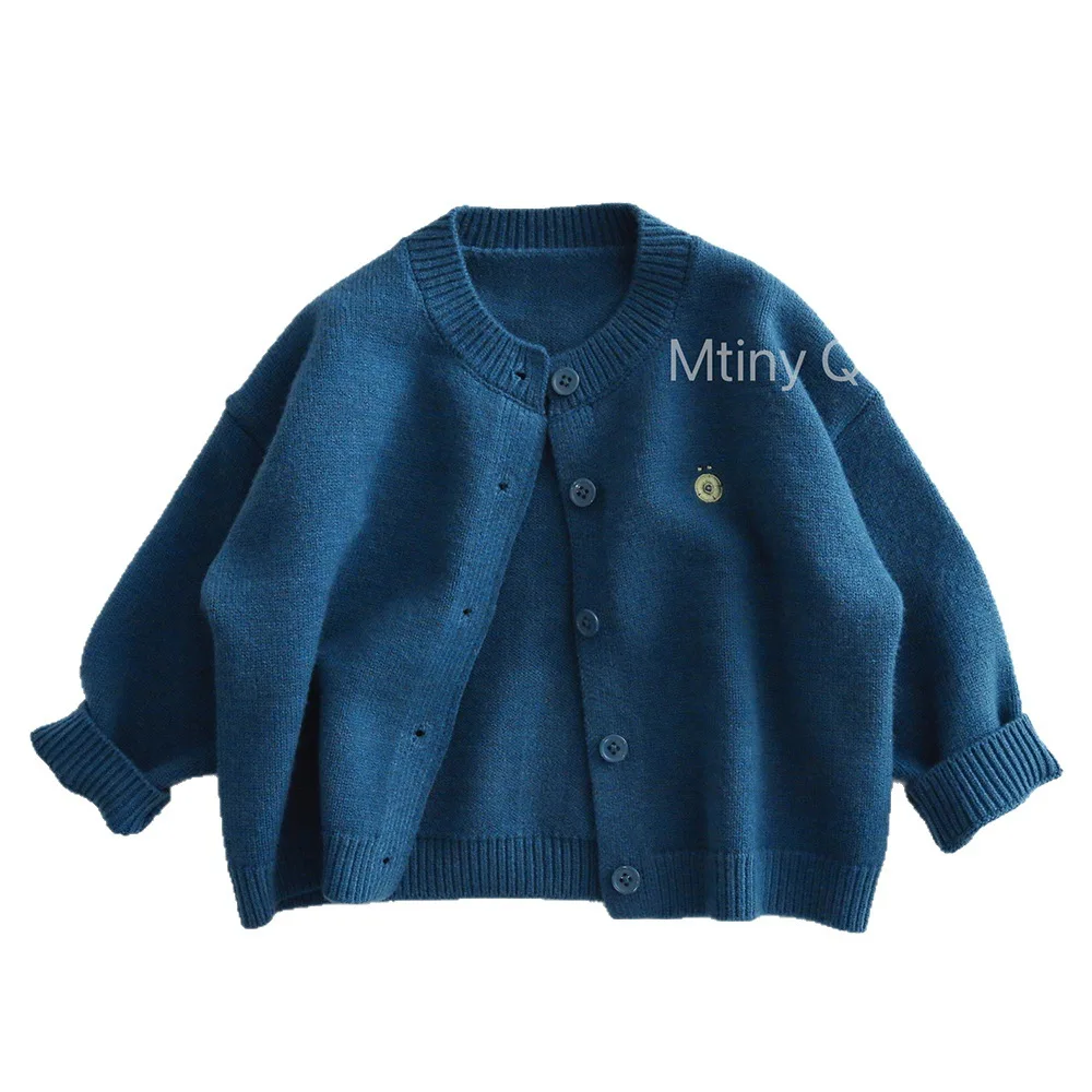 2025 otoño nuevos niños suéter de manga larga abrigo de algodón niñas cárdigan de punto sólido chaqueta de moda para niños prendas de punto informales para niños