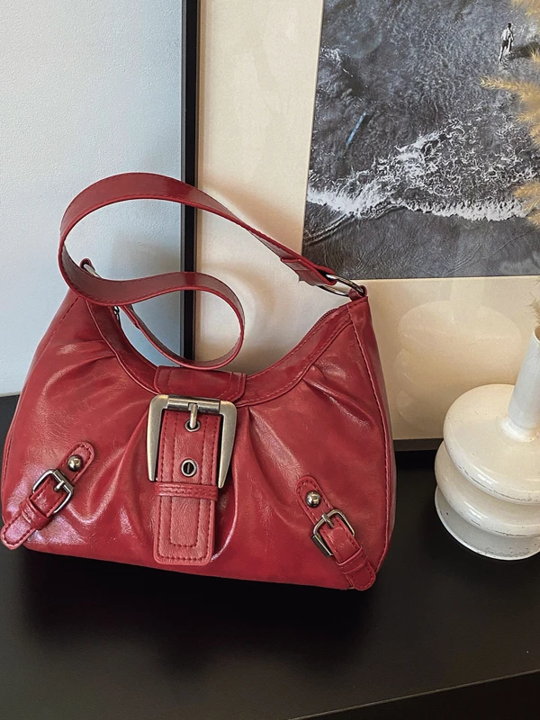 American Style Commuter Women's Bag 2025 New Single Shoulder Tote Bag Retro Vintage Underarm Motorcycle Bag Soft PU Leather