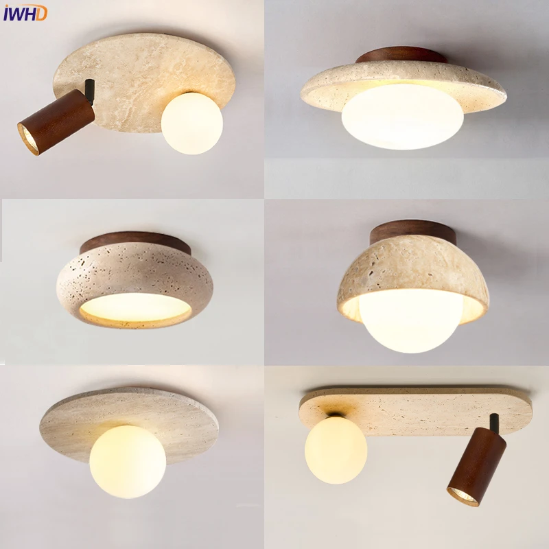 IWHD Wabi lampu LED plafon, lampu plafon kuning dekorasi rumah samping tempat tidur ruang tamu lampu langit-langit Lampara Led Techo