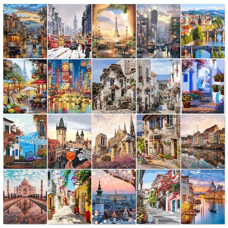 

City Landscape Painting By Numbers For Adults DIY Kits HandPainted On Canvas Oil Picture Drawing Coloring By Number With Framed