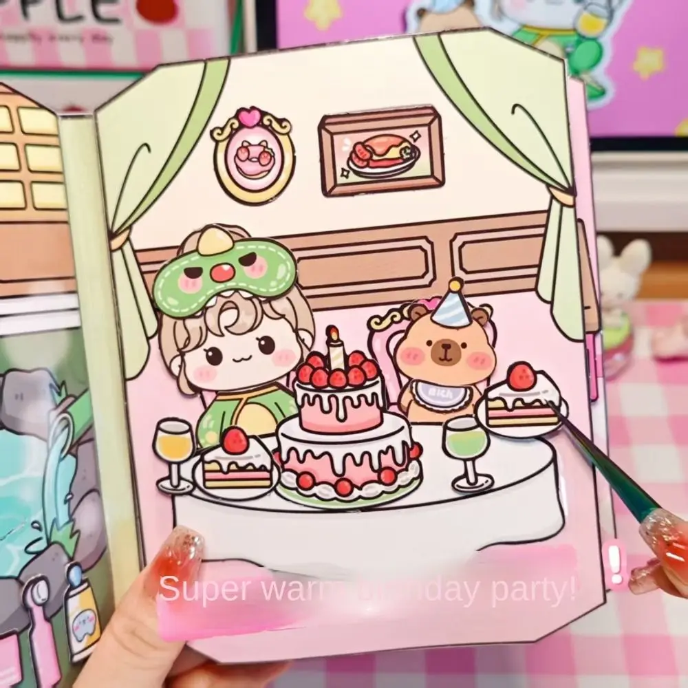 手作り素材DIYピンチトイブック早期学習教育用カピバラ静かな本モンテッソーリパズル要素3Dステッカーブック