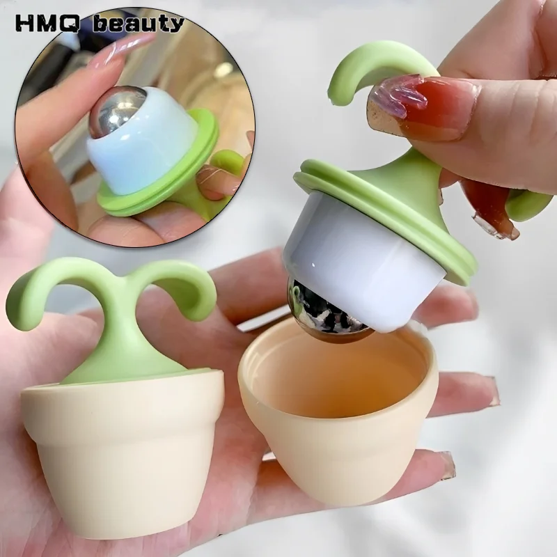 2/1Pcs Potted Plant Eye Massager Portable Ice Compress Rollerball for Puffiness & Dark Circles Relief Travel Face Neck Care Tool