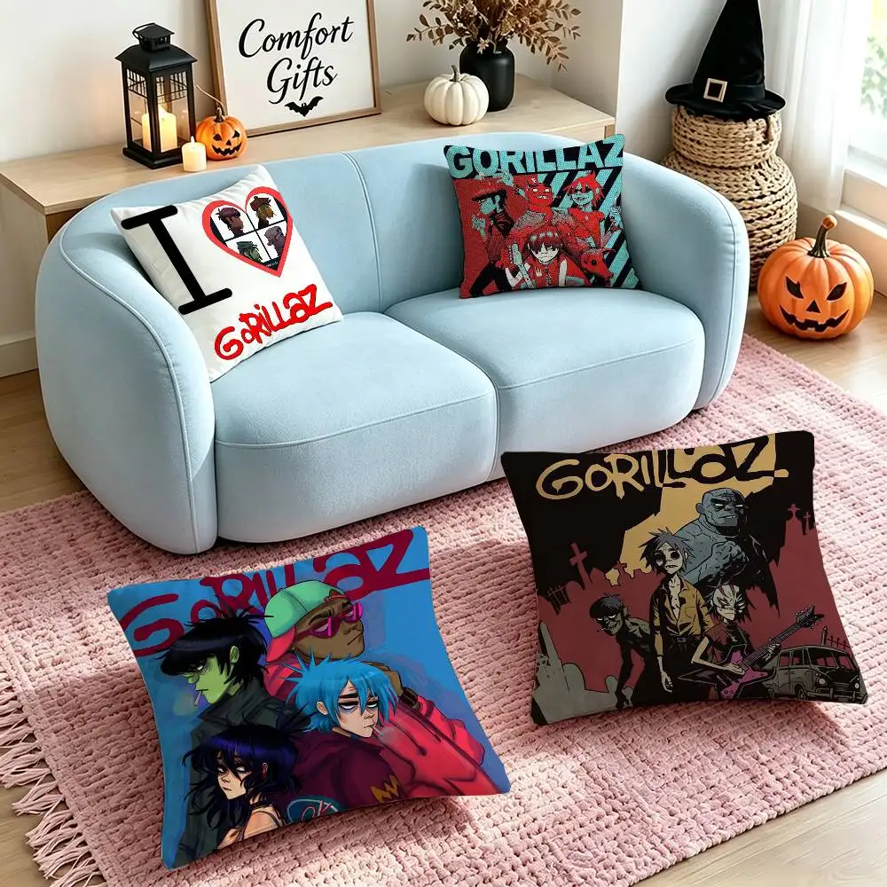 band G-Gorillaz Badges Pillow Case Square Double-Sided Sofa Cushion Cover Bedroom Bedside Pillow