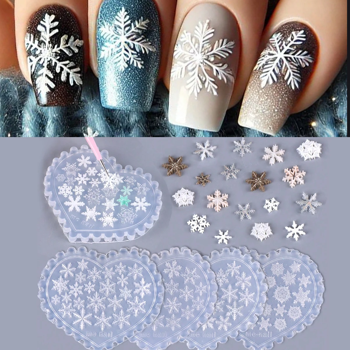 5d inverno floco de neve arte do prego molde de silicone em relevo flocos de neve de natal balão molde modelos escultura estêncil acessórios ferramenta