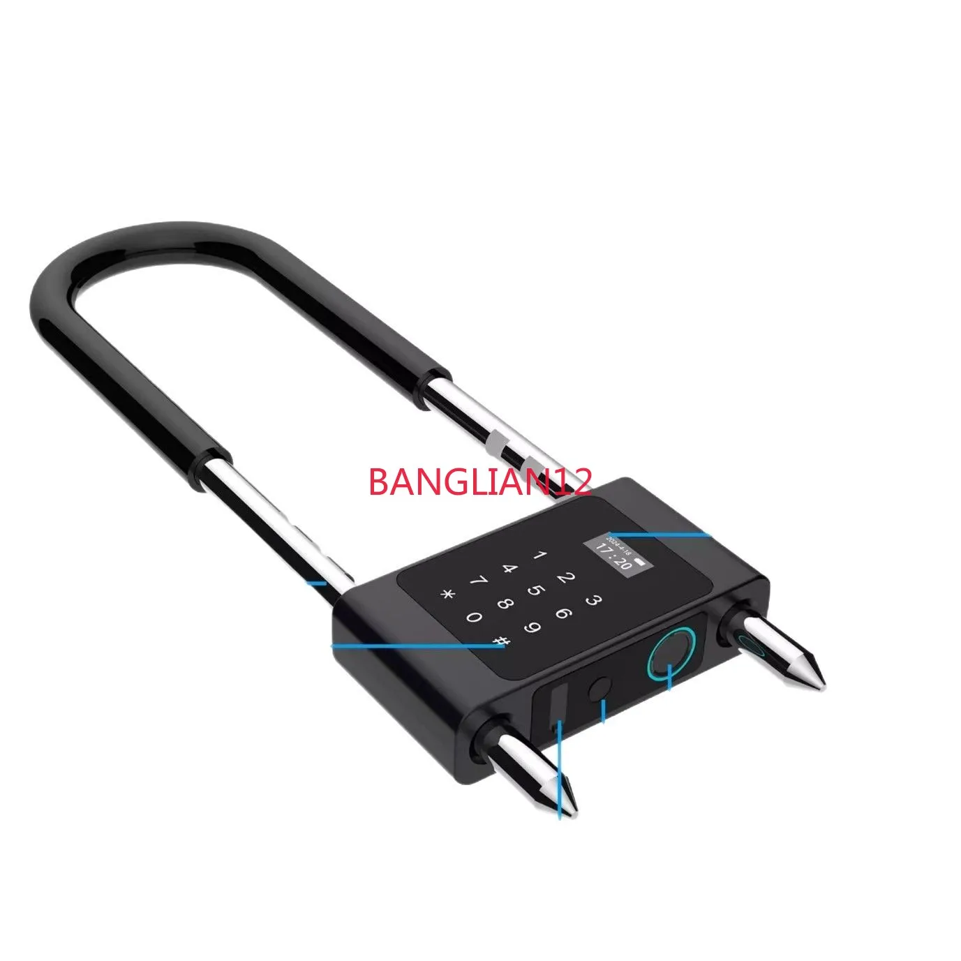 Double-Open Glass Door Graffiti U-Type Smart Lock, Shop Front Door U-Type Fingerprint Password Lock with Mobile Remote Unlocking