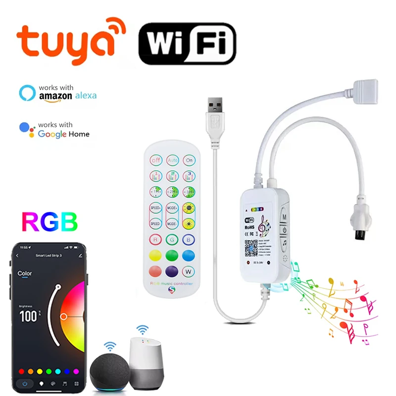 5V 4 Pin Tuya Wifi Rgb Lighting Controller Rgb Led Controller Usb Bluetooth Smart Controller Programmable Music Sycn Led Light