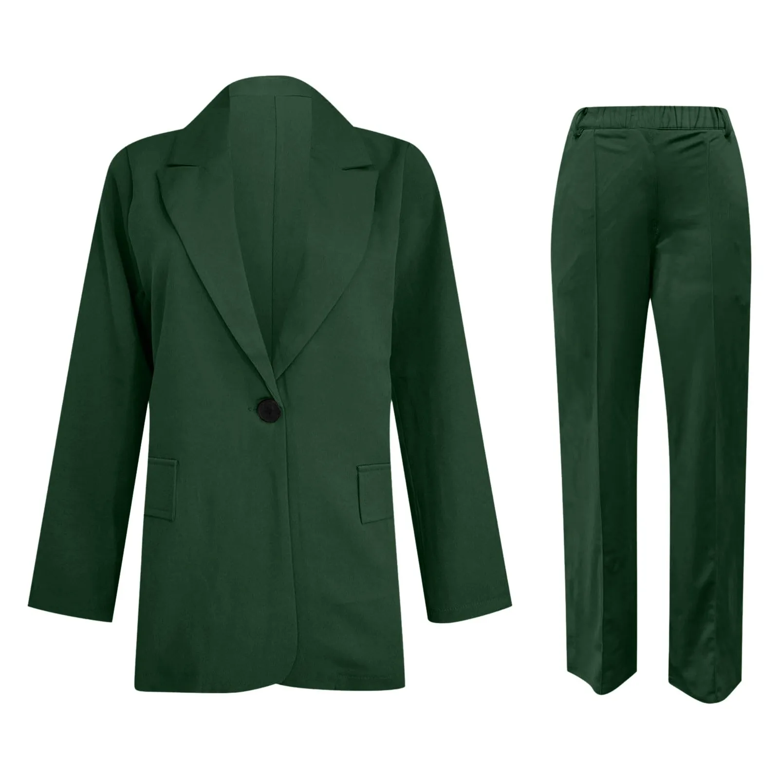 Women Office Business Work Suit Solid 2 PC Trousers Suit Long Sleeve Singel Breasted Formal Jacket+Wide Leg Pant Set Blazer Coat