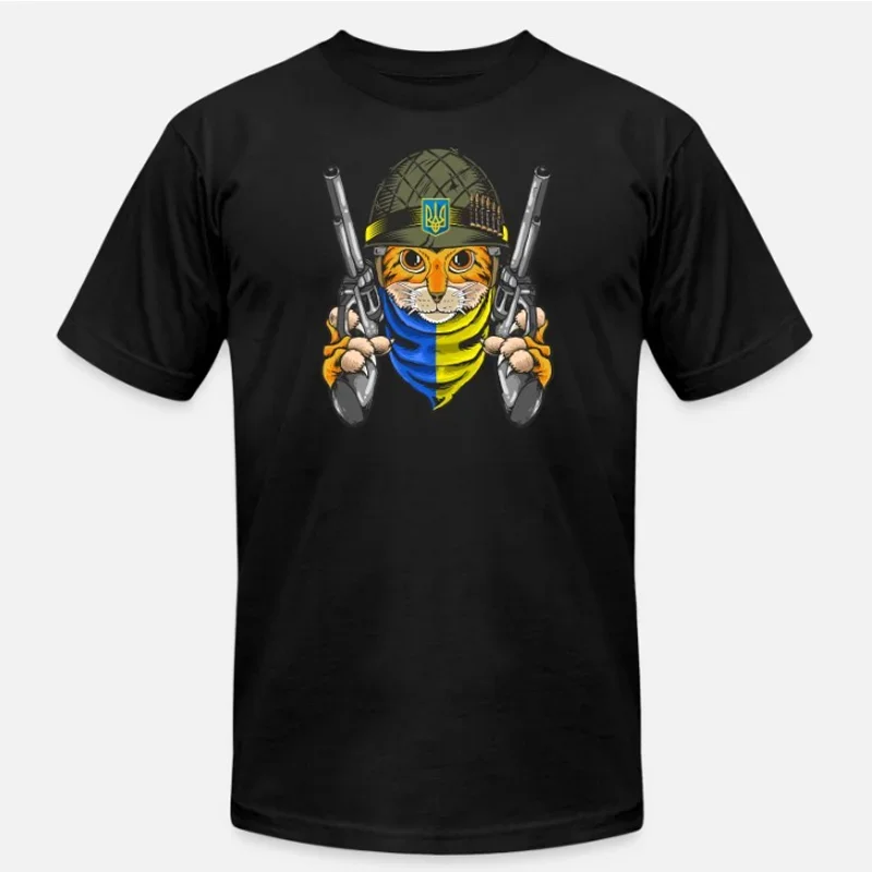 

Ukrainian Cat Soldier T-Shirt 100% Cotton O-Neck Short Sleeve Casual Mens T-shirt Size S-3XL