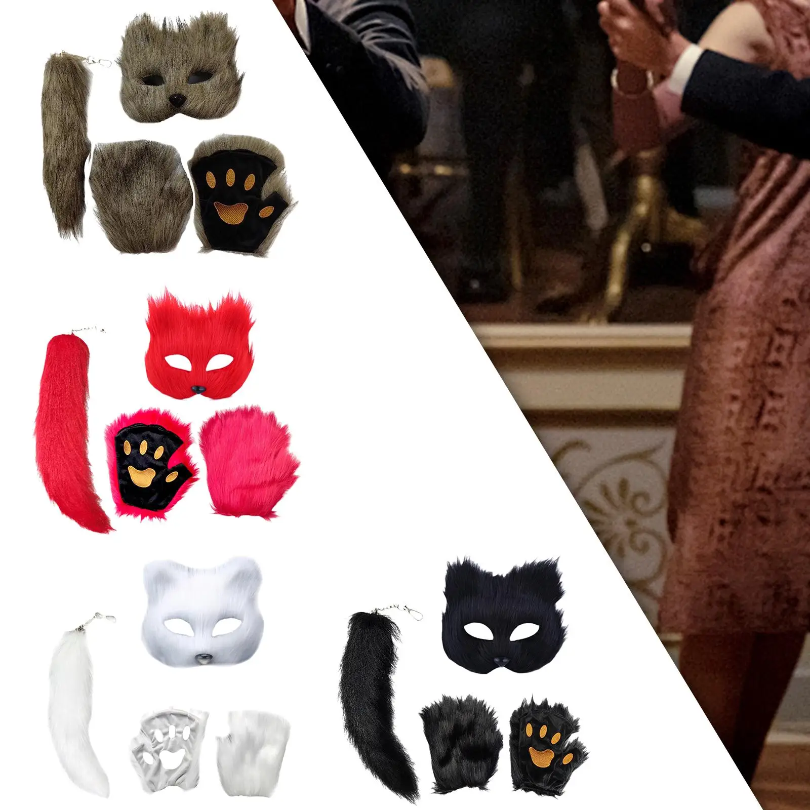 

Animal Mask and Tail Set Lovely Plush Mask for Carnival Holiday Role Play