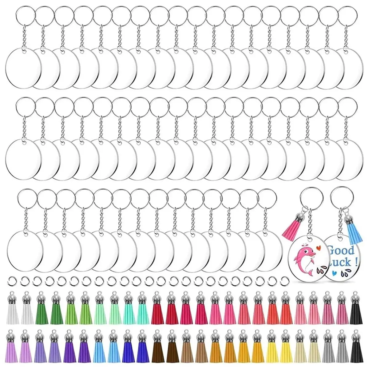 Big Discount Acrylic Keychain Blanks 200Pcs Acrylic Keychain Blanks with Rings Clear Key(200PCS Gold)