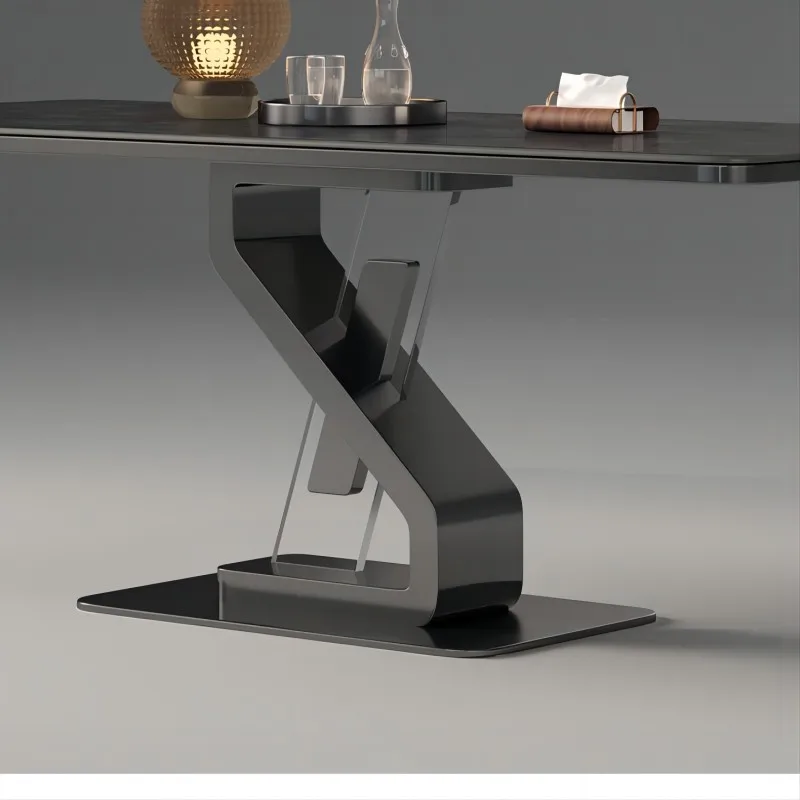 Simple modern black slate dining table and chair combination rectangular retro small apartment wabi-sabi style home