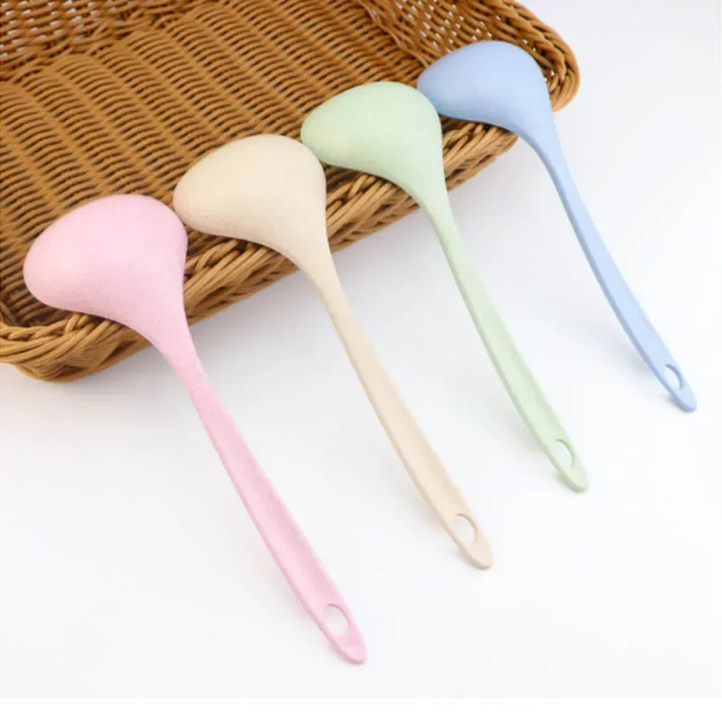 Tableware Wheat Straw Rice Ladle 1Pcs 4 Colors Long Handle Soup Spoon Meal Dinner Scoops Kitchen Supplies Cooking Tool